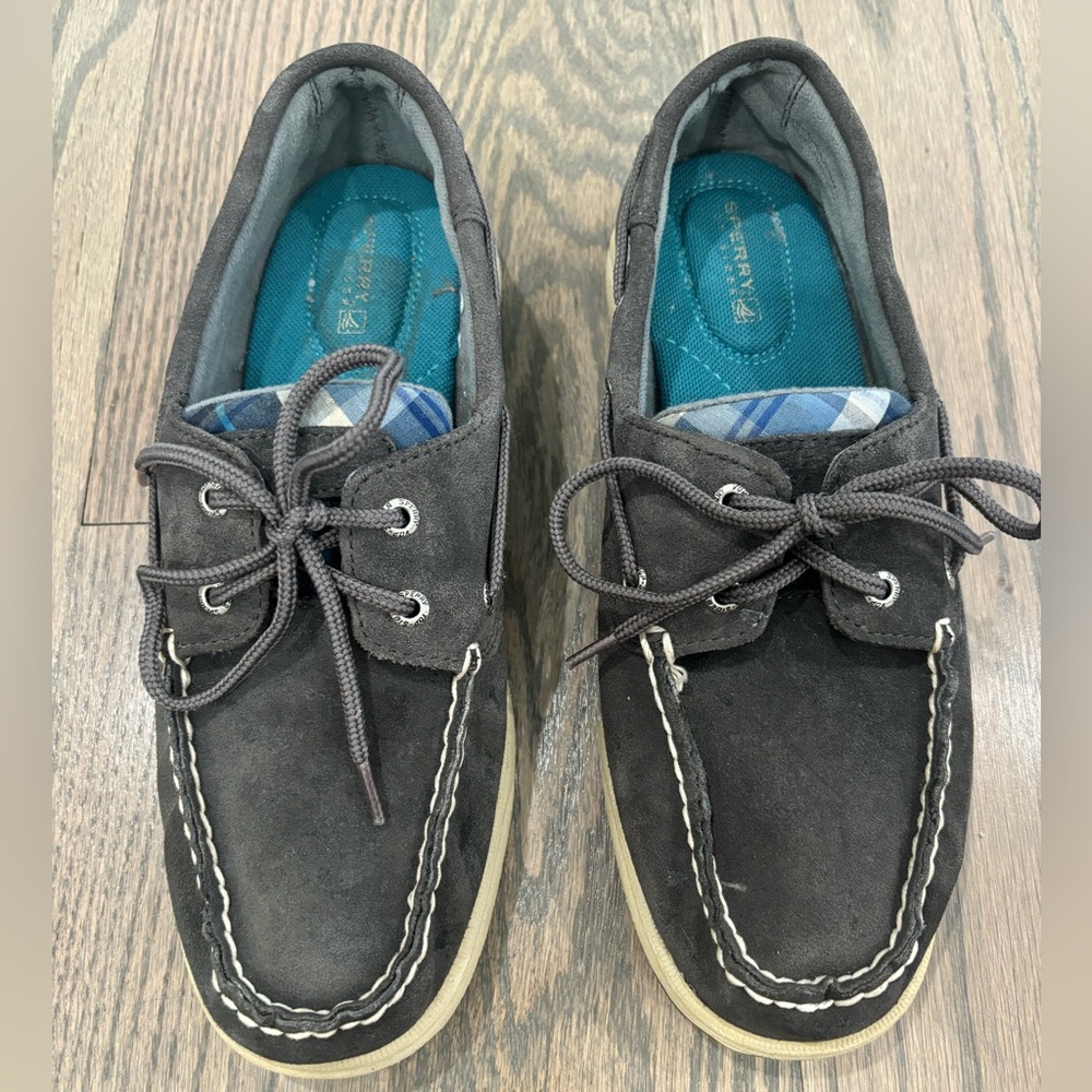 Sperry Gray Suede with Blue Plaid Boat Shoe Size 8.5